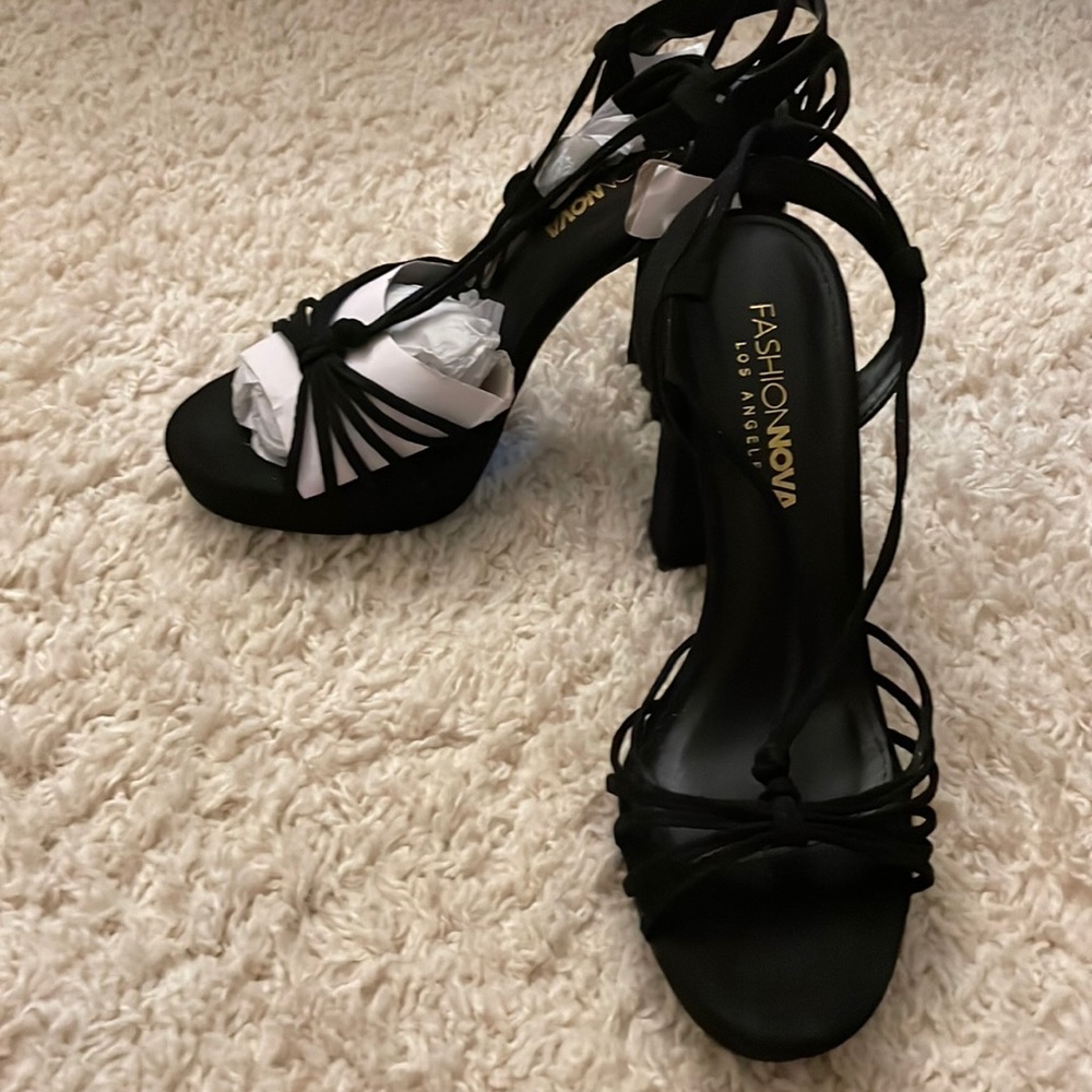 Never worn Strappy Black suede Heals